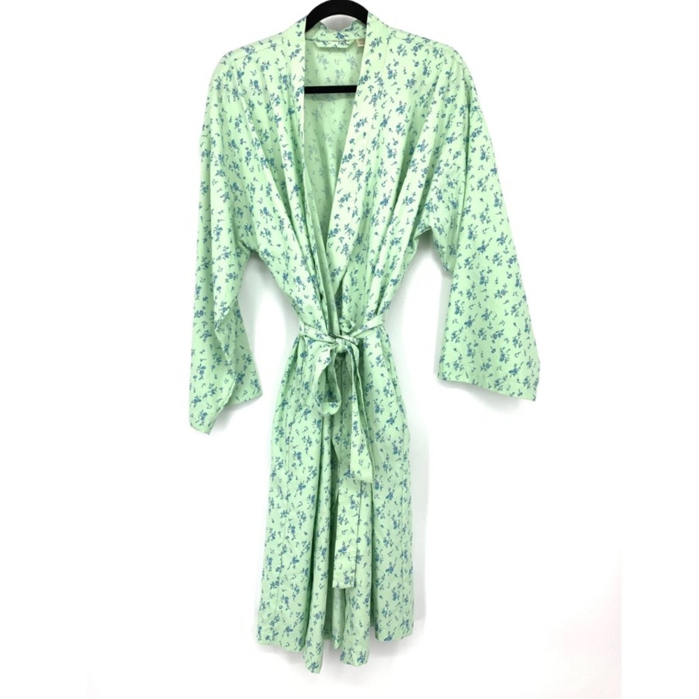 Vintage Travelsmith Robe XL Green Blue Floral Print